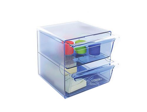 Cubo de arquivo archivo 2000 2 gavetas organizador modular plastico azul transparente 190 x 150 x 150 mm , Archivo 2000 , 71976 , 8429368205278